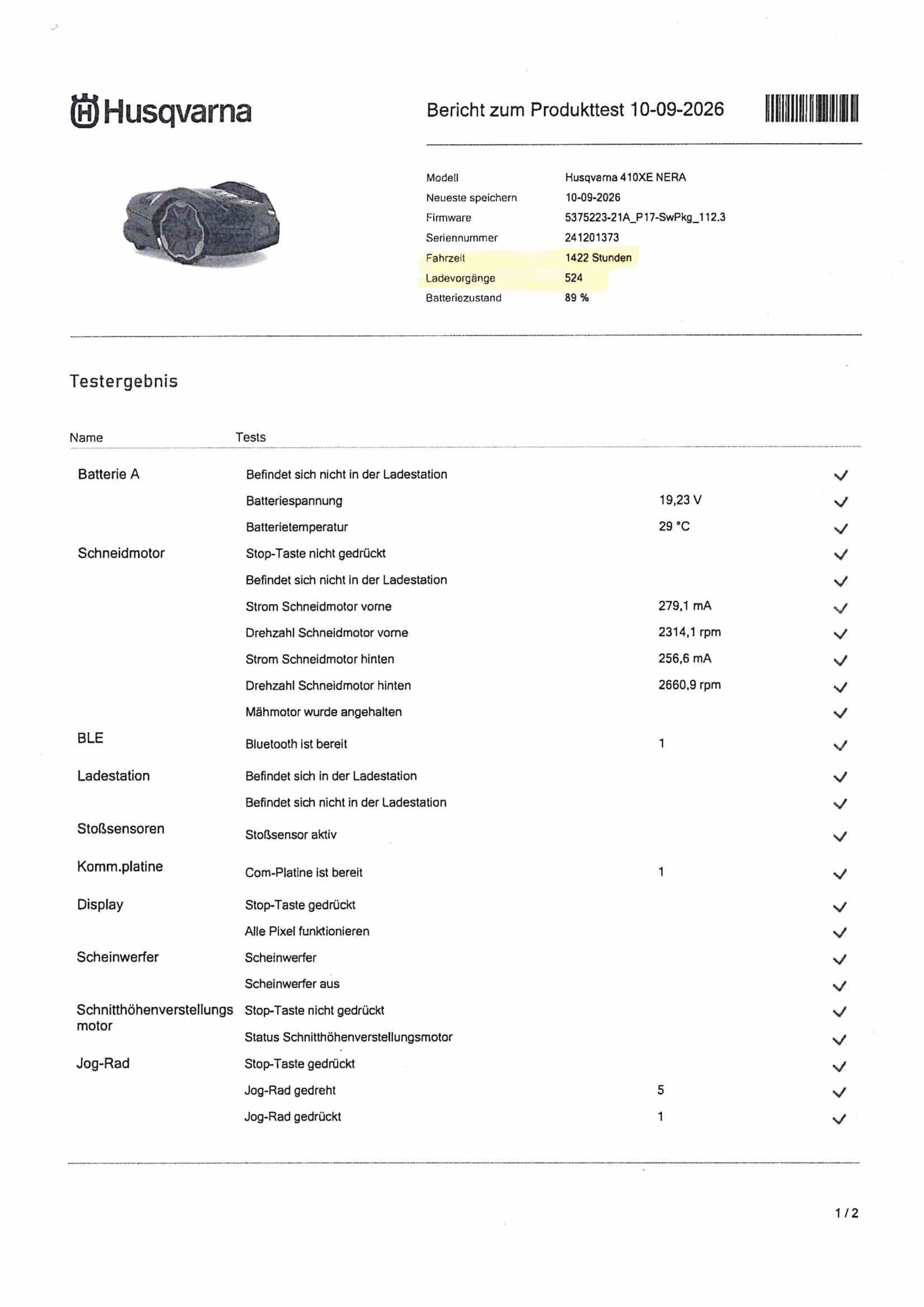 Automower 410XE Nera inkl. EPOS-Plugin-Modul - 970654412 Gebraucht - Einsatzstunden 524