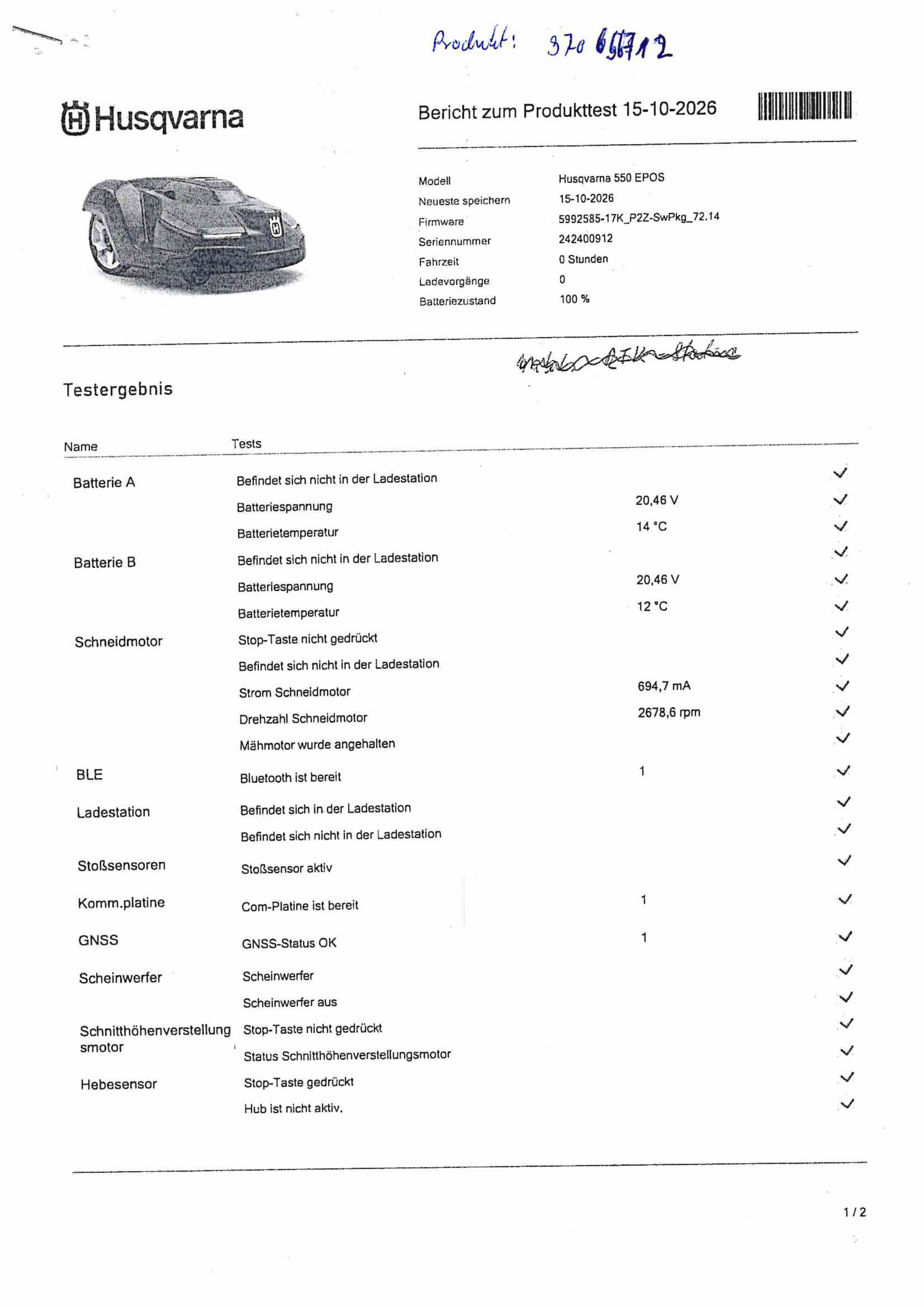 Husqvarna Automower Epos 550 - Ausstellungsgerät - 0 Einsatzstunden - Serien-Nr. 242400912