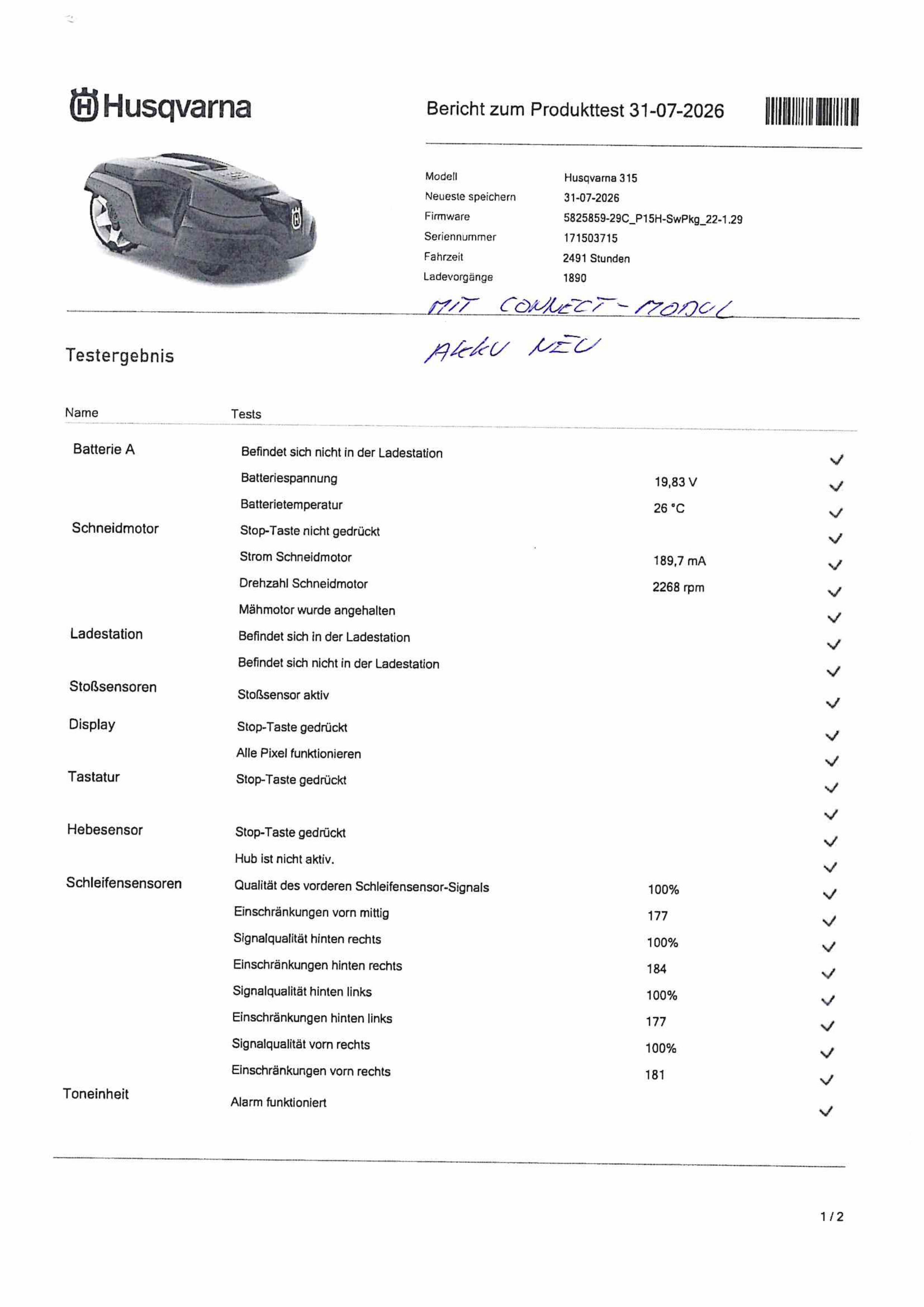 Husqvarna Automower 315 inkl. Connect-Modul - gebraucht - BJ2017 - Einsatzstunden 2491 - Marienkäferdesign