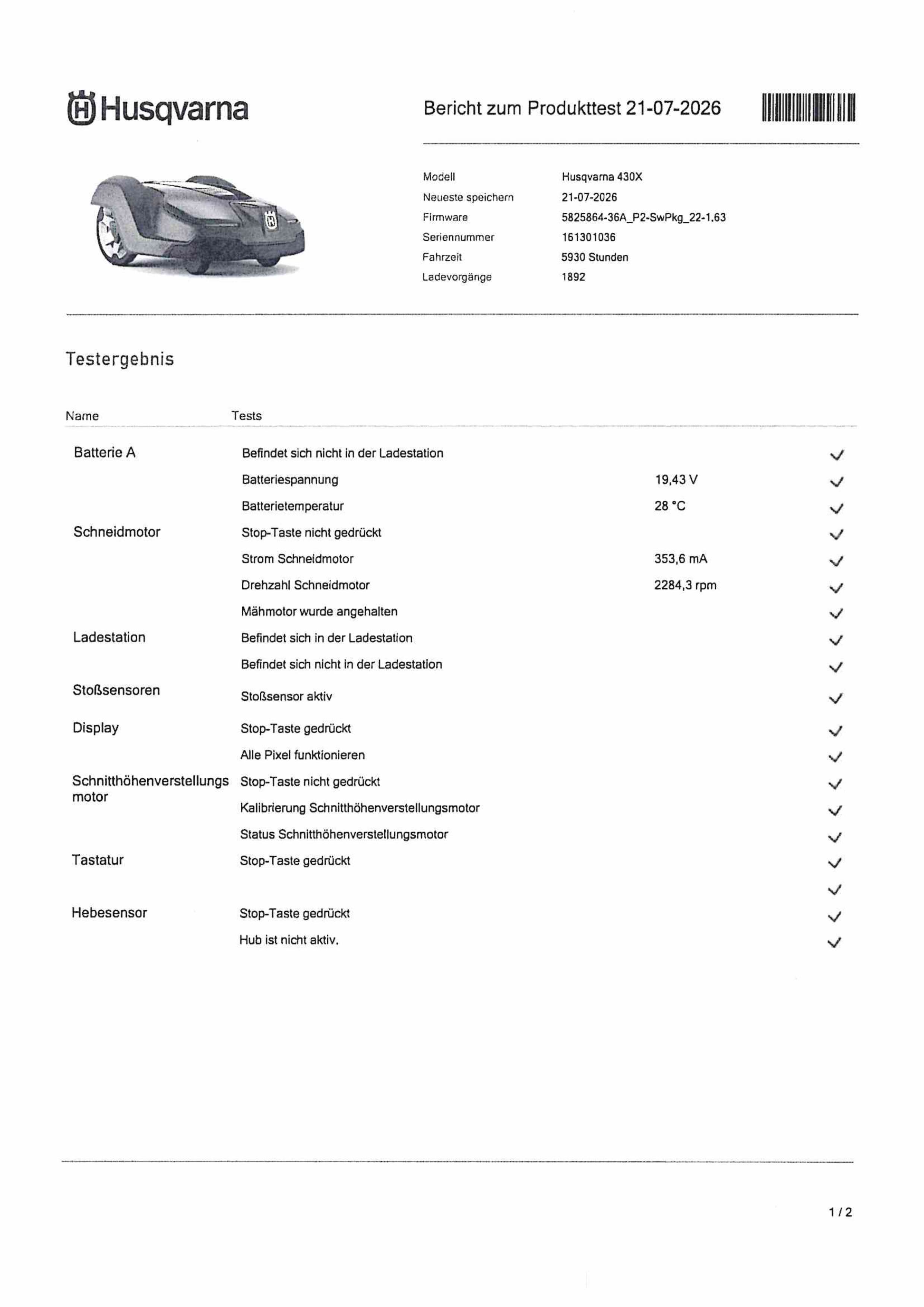 Automower 430X - bis max. 3000qm - Gebraucht - BJ2016 - Einsatzstunden 5930
