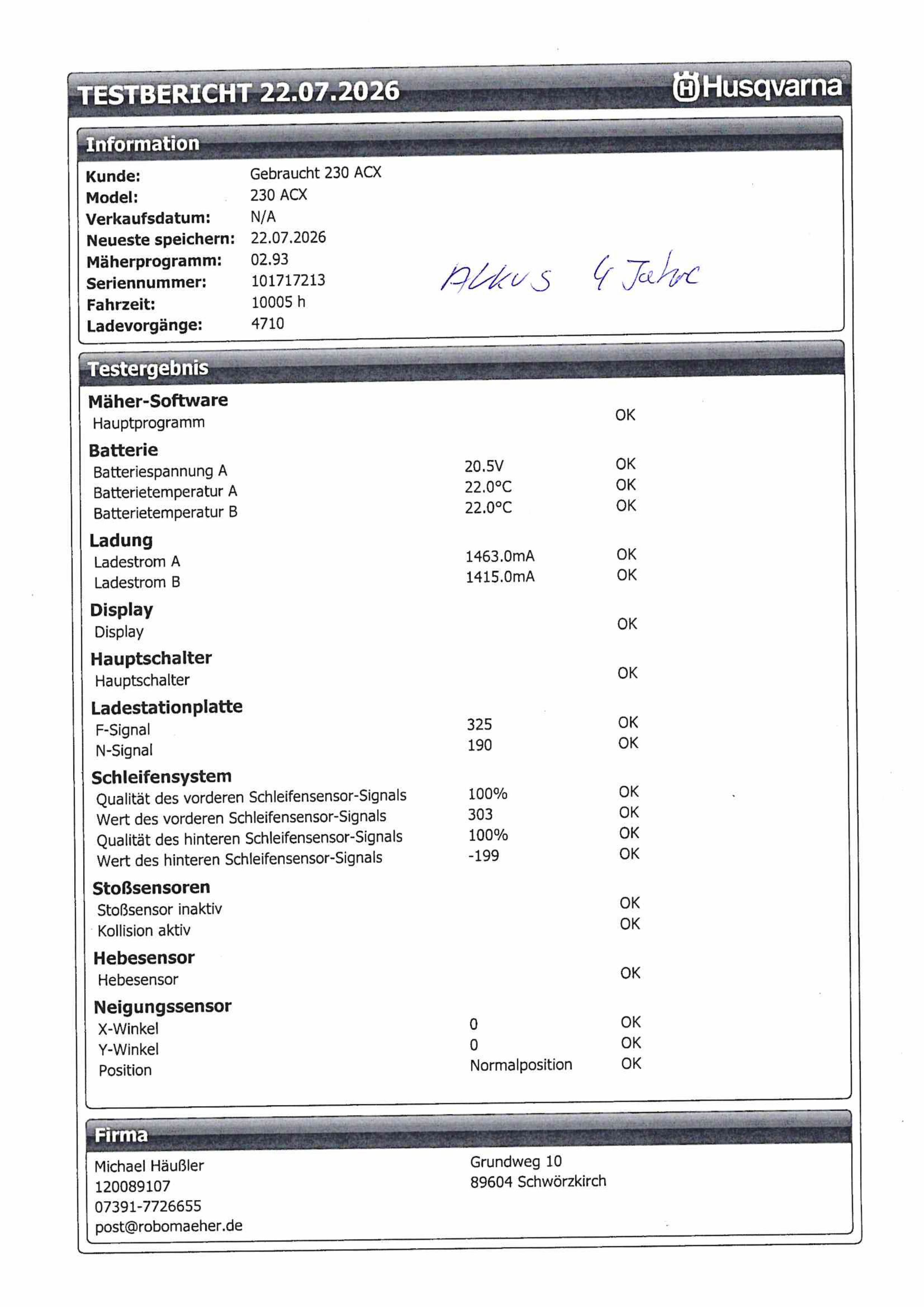 Husqvarna Automower 230ACX gebraucht BJ2010 - Einsatzstunden 10005 Stunden
