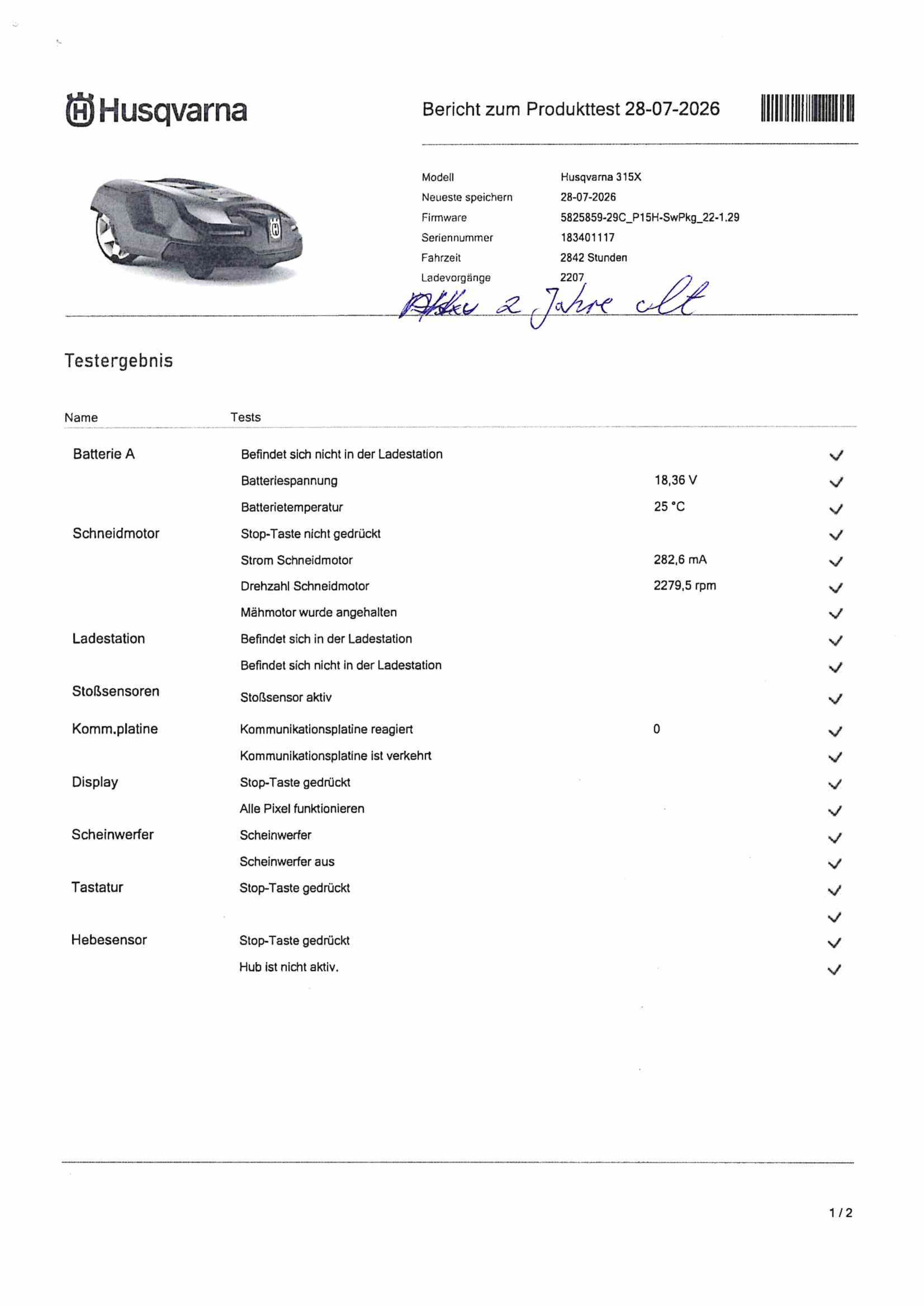 Husqvarna Automower 315X - Gebraucht - Einsatzstunden 2842 - BJ 2018 - Serien-Nr. 183401117